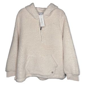 Calvin Klein XL Cream Sherpa Hoodie 1/4 Zip Pullover Sweatshirt Fleece Warm Soft
